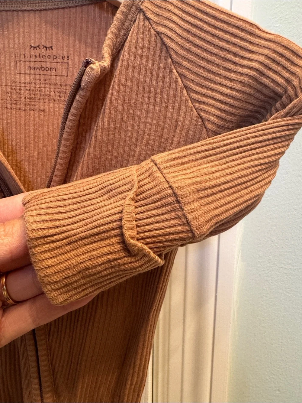 Little Sleepies Cozy Ribbed Brown Zip-Front Baby Footie